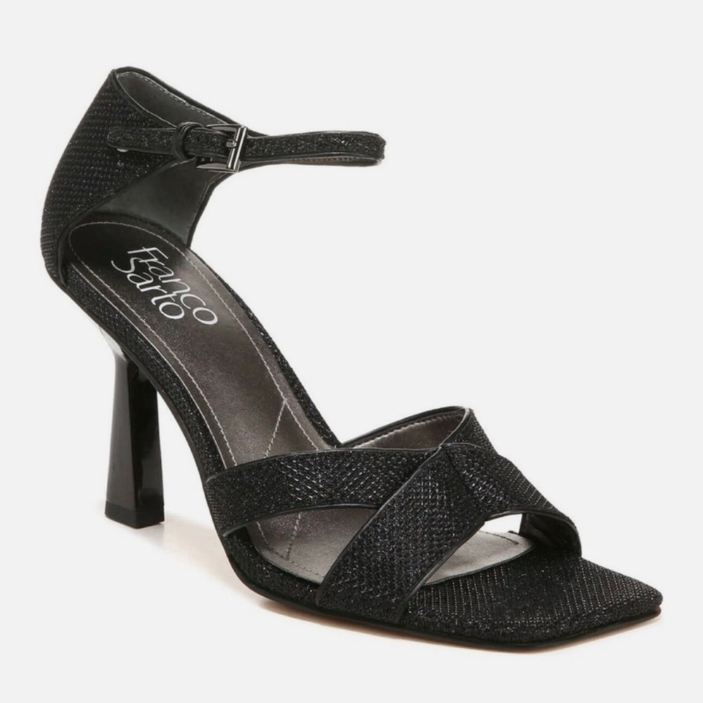 Franco Sarto Black Textured Heeled Sandals